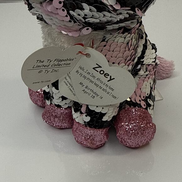 NEW ZOEY ZEBRA Ty FLIPPABLES Sequin Beanie 6" Boos Limited Collection Plush Toy - Picture 5 of 6